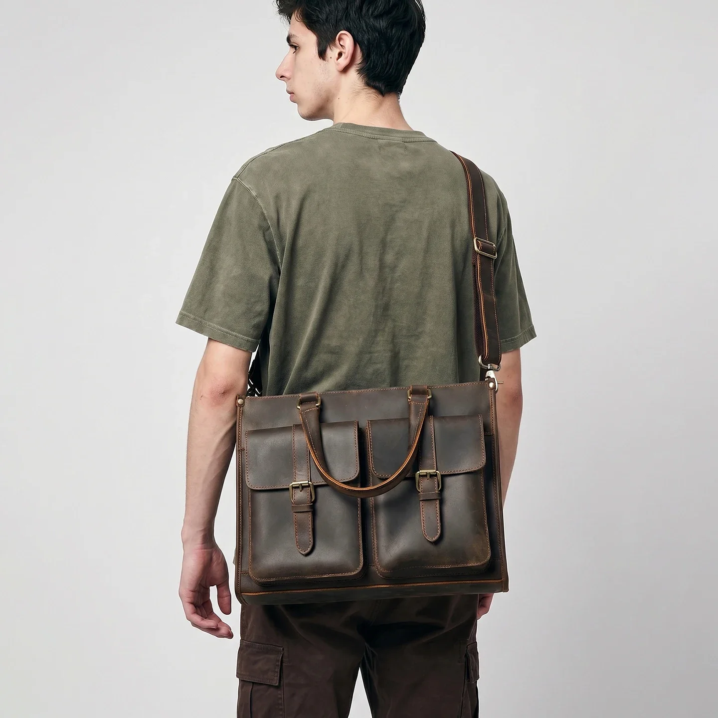 Leather Work Bag Mens - Borsa a Tracolla Vintage in Vera
