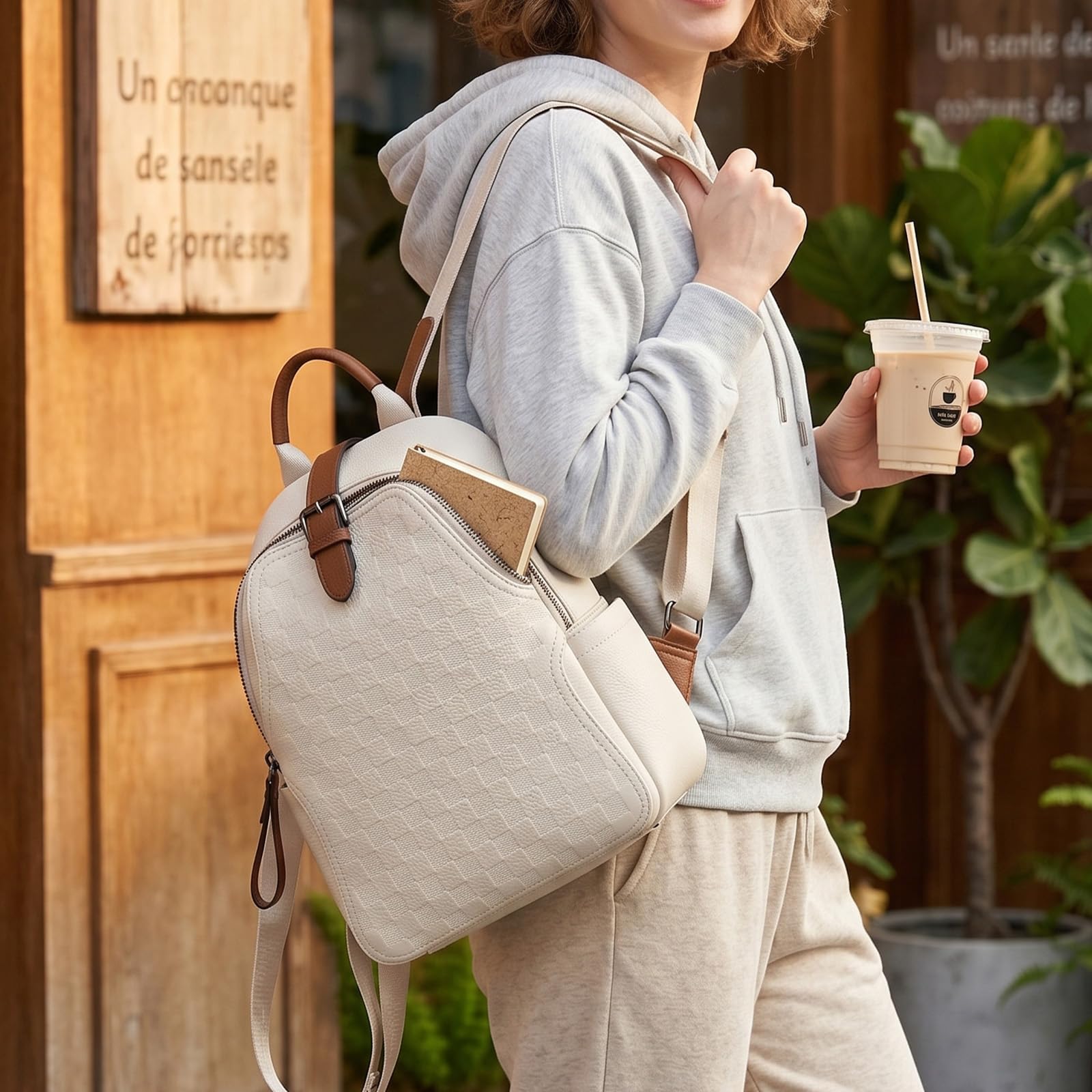 Leather Work Womens Backpack - Zaino da donna in pelle PU