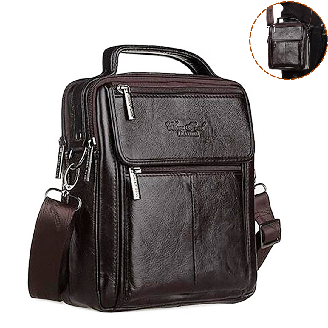 Leather Work Bag Mens - Borsa a Tracolla Messenger da Uomo