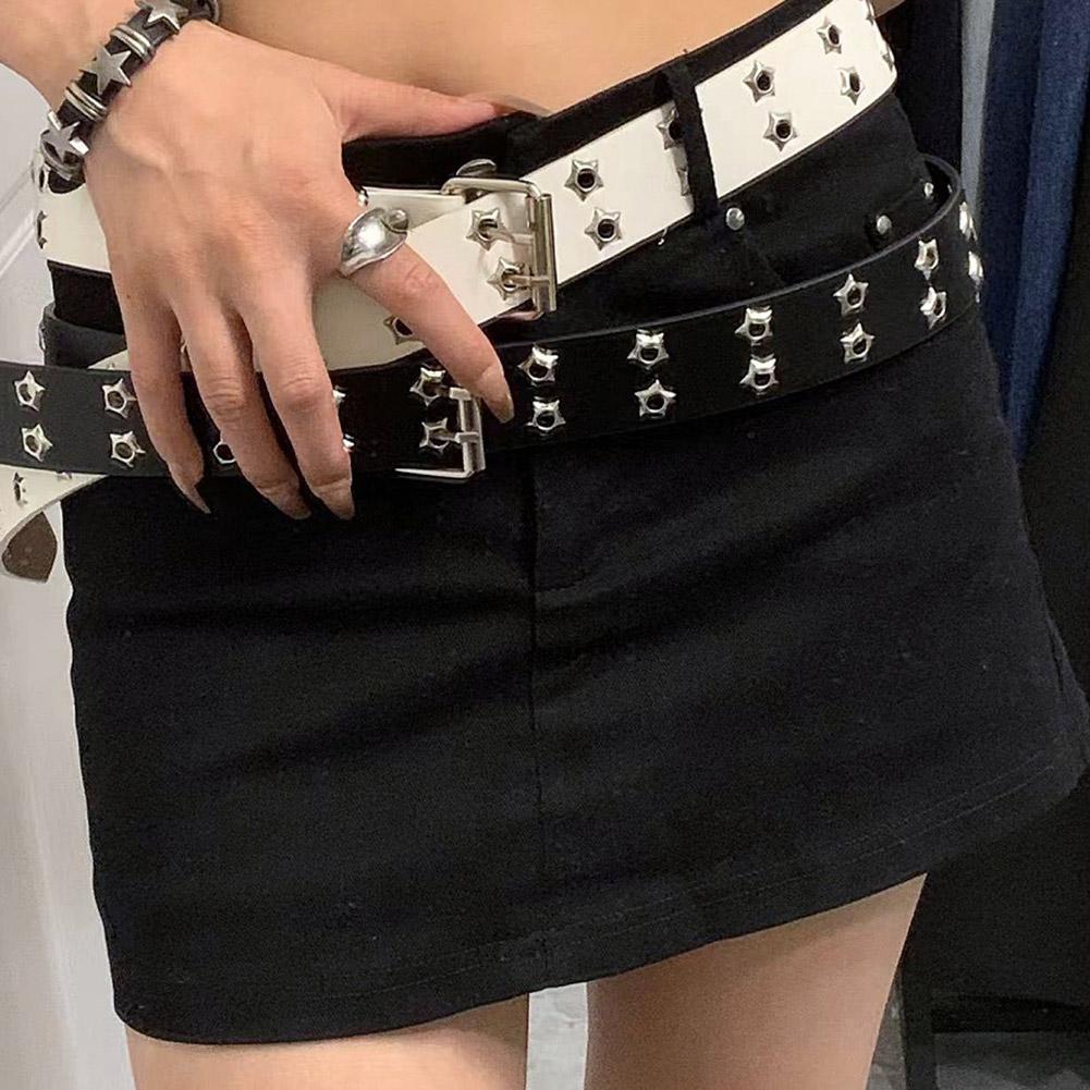 Leatherwork Eyelets - Cintura in pelle Y2K Punk con