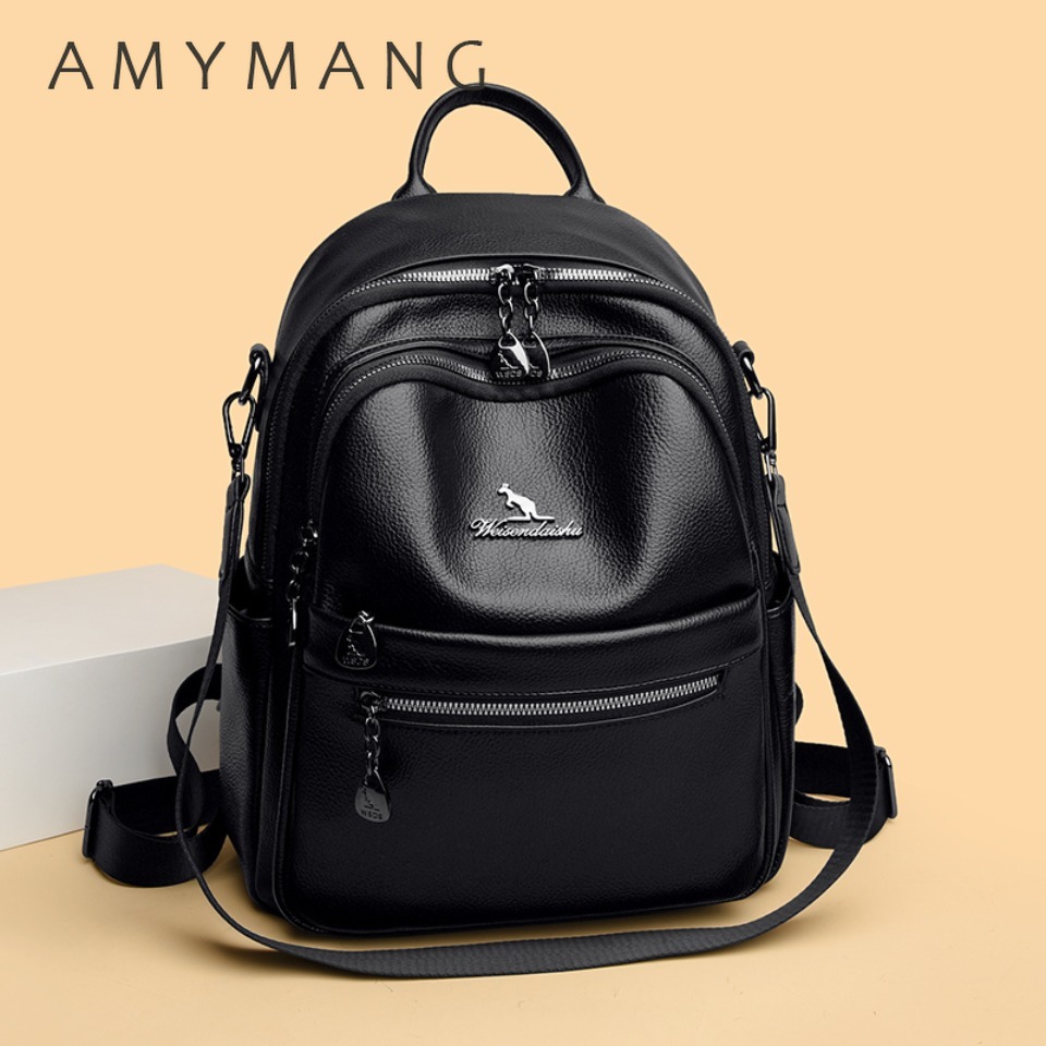 Leather Work Womens Backpack - Zaino con texture in pelle martellata,