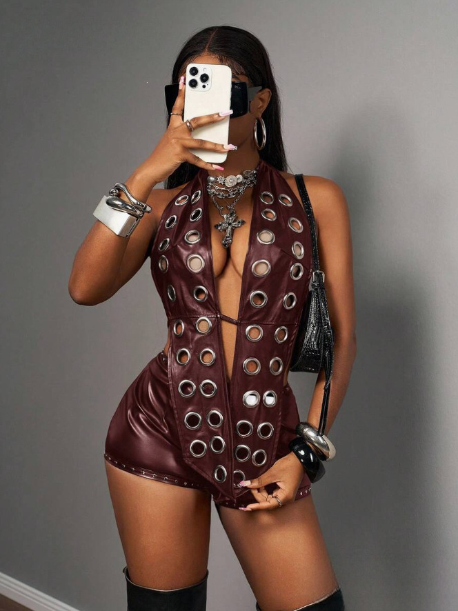 STYLISH LADY Top Halter Nero i - Leatherwork Eyelets recensione e prezzo