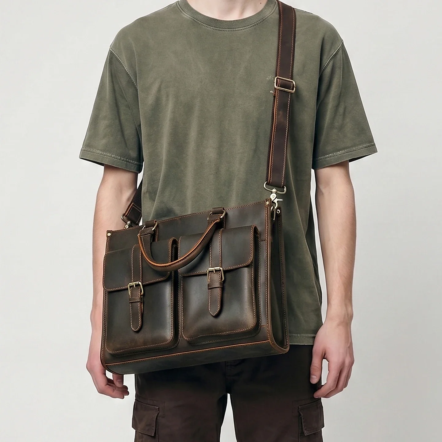 Borsa a Tracolla Vintage in Ve - Leather Work Bag Mens recensione e prezzo