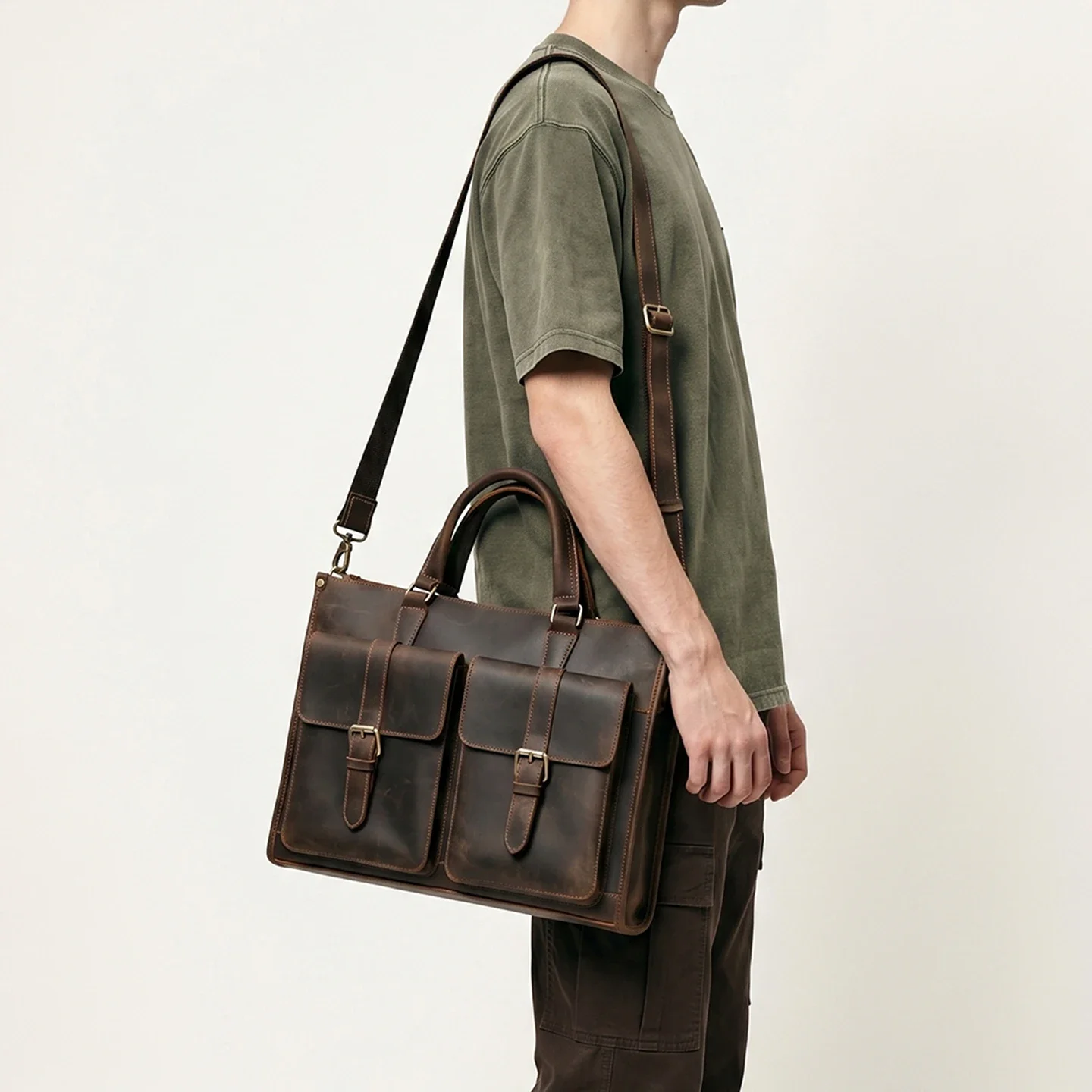 Borsa a Tracolla Vintage in Ve - Leather Work Bag Mens recensione e prezzo